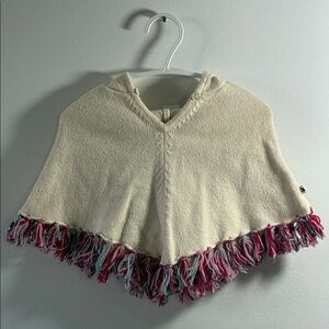 Tommy Hilfiger Kids White Knitted Poncho with Colorful Fringe, PRELOVED, 12-18M